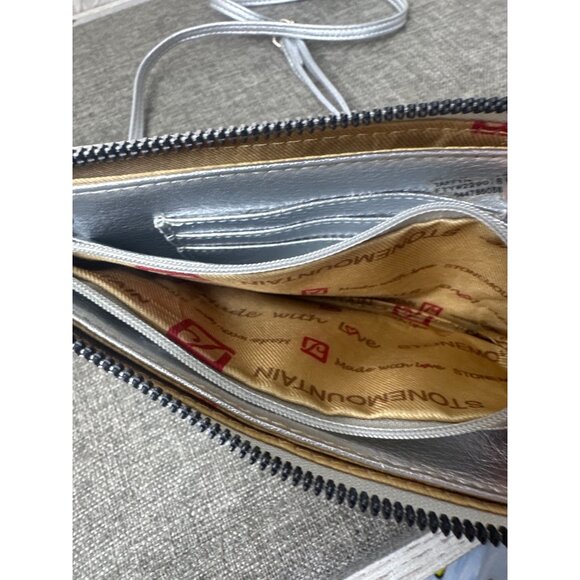 Stone Mountain Metallic Silver Crossbody Bag With Adjustable Strap & Card Slots - Picture 6 of 12